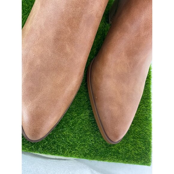 New Lisyiliz Womens Low Heel Ankle Boots Size 9 Cognac Faux Leather Zipper Closu - Picture 6 of 8